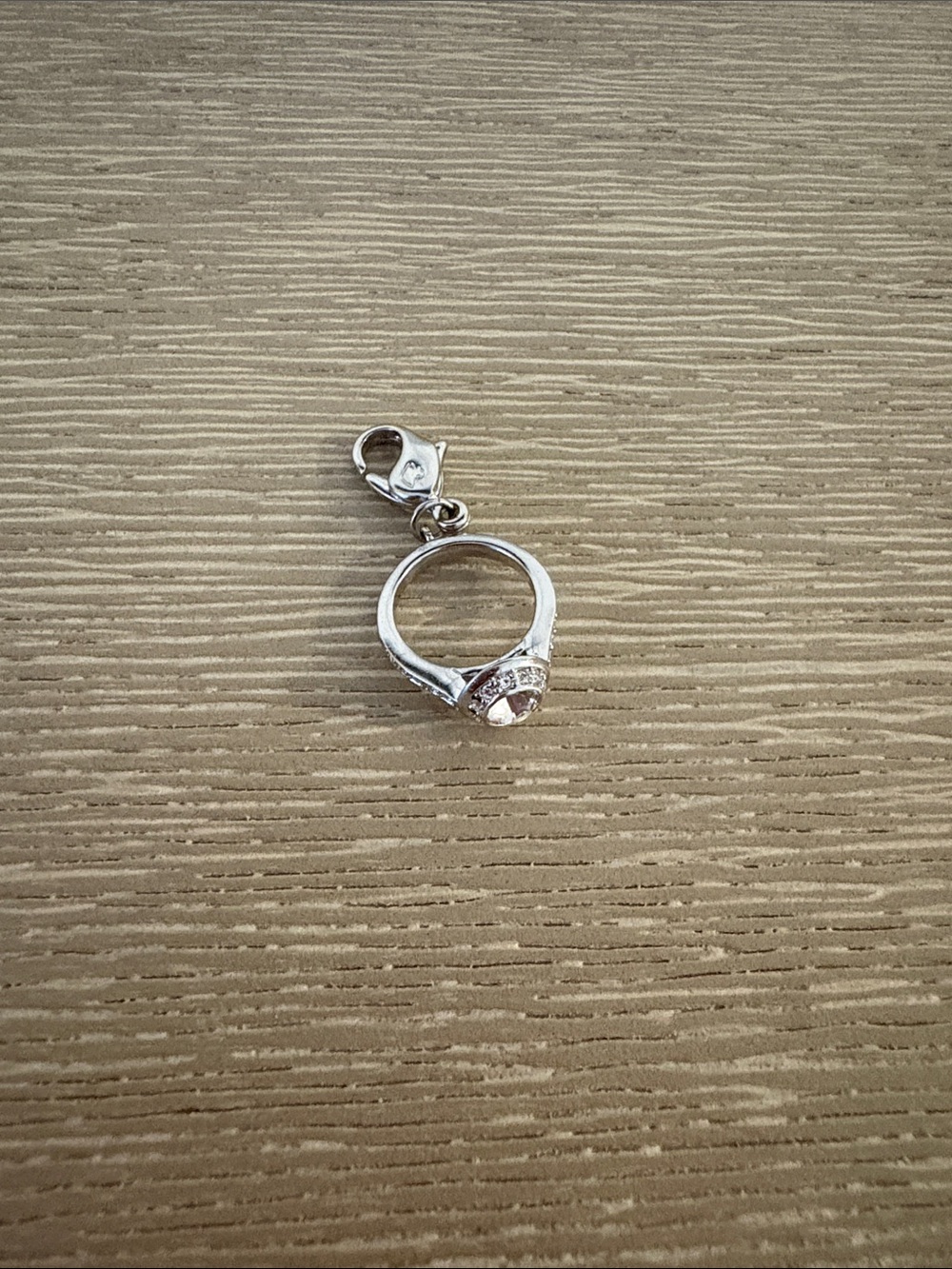 Swarovski Silver Ring Charm with Clear Crystal Accent